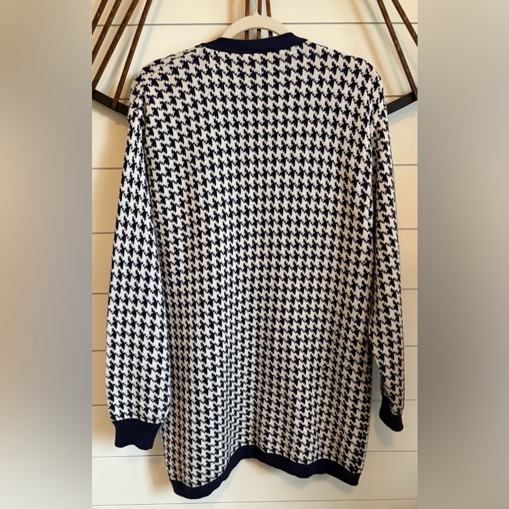 Lizsport Vintage Navy & White Oversized Houndstooth Knit Cardigan in 100% Cotton - Picture 12 of 12